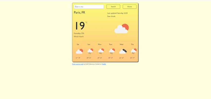 Screenshot of SheCodes weather app